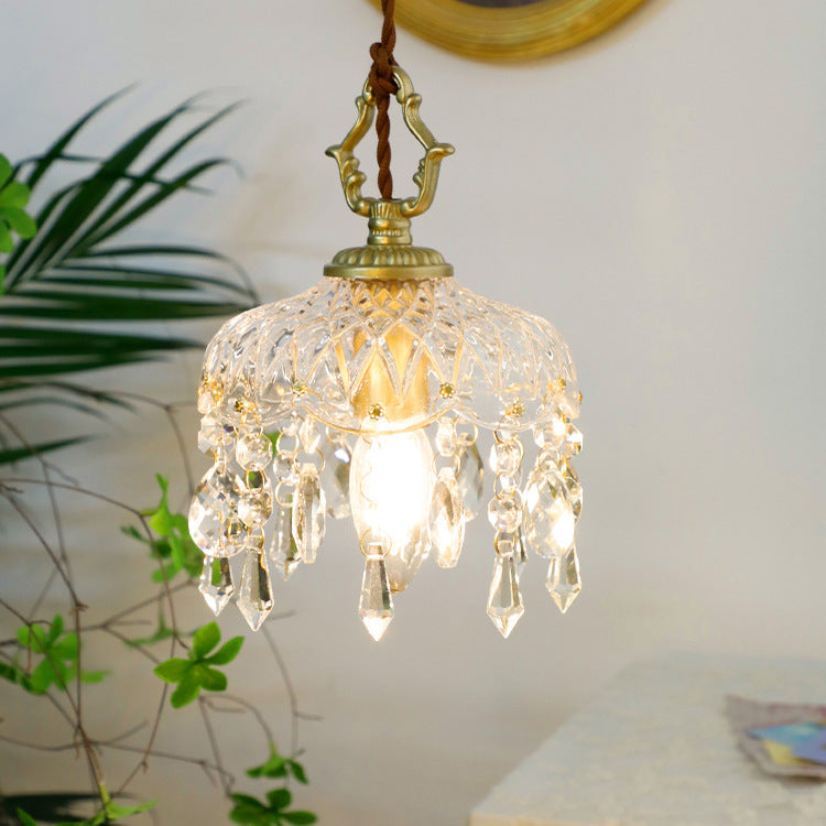 Pendant Light Crystal Glass 7.9 in Clear Gold Adjustable Flower Shop Living Room Restaurant Tea Room | Thomler