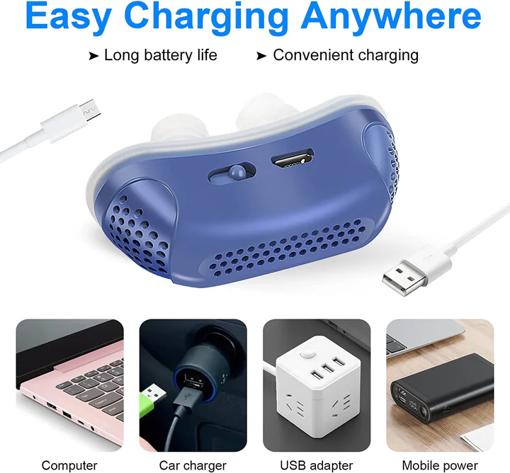 Portable Sleep Apnea Relief Device Anti-Snoring Nasal Airway Support System for Travel Home Bedroom USB Rechargeable Silicone Soft Ear Clips | Thomler