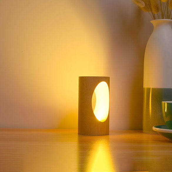Wooden Column LED Desk Lamp with USB Power, Warm White Light for Bedroom & Office, Modern Japanese-Style Accent Light | Thomler