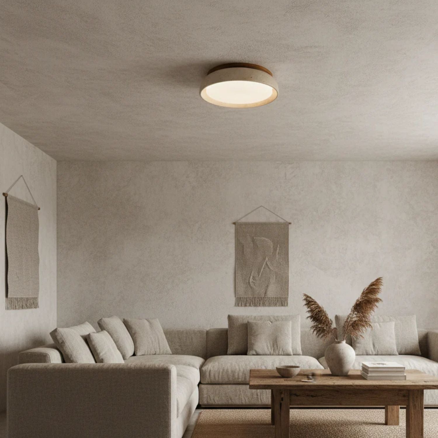 Ceiling Lamp Travertine Wood Integrated LED 3000K Beige Low Ceiling Hallway Bedroom Lighting Scandinavian Flush Mount | Thomler