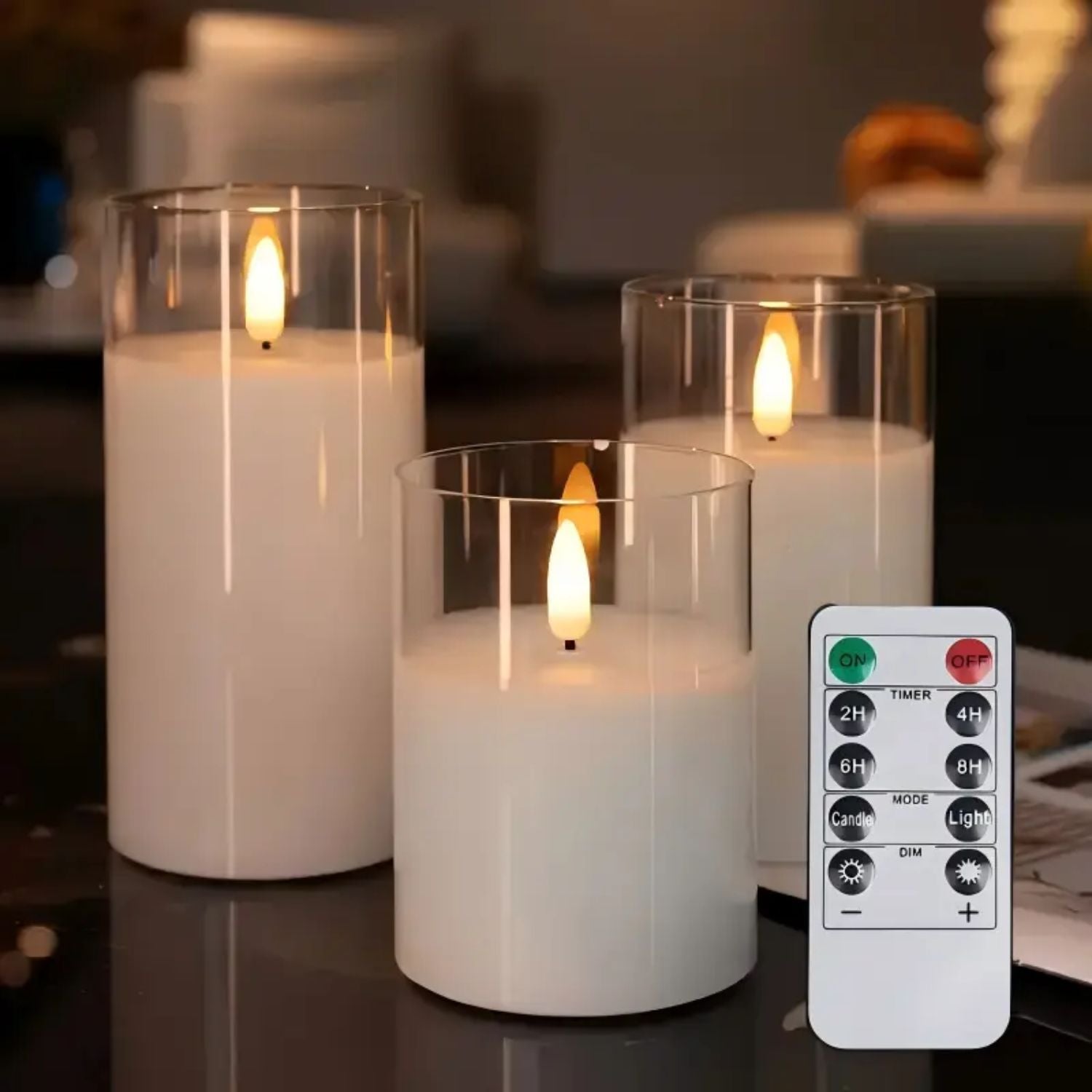 LED Candle Glass Smoke Finish Remote Control Indoor Mood Lighting Flameless Table Decoration Set | Thomler