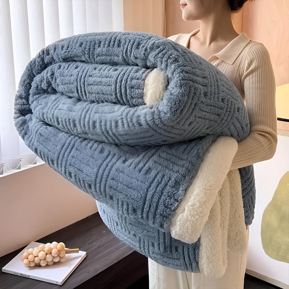 Double-Sided Fleece Throw Blanket with Textured Weave Pattern – Heavyweight Winter Warmth for Bed, Couch & Outdoor Use | Thomler
