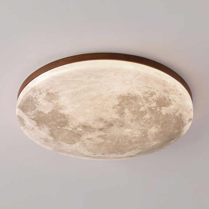 Circular LED Flush Mount Ceiling Light Wood Trim Acrylic Diffuser Hardwired Low Profile for Bedroom Hallway Kitchen Dining Room Entryway | Thomler