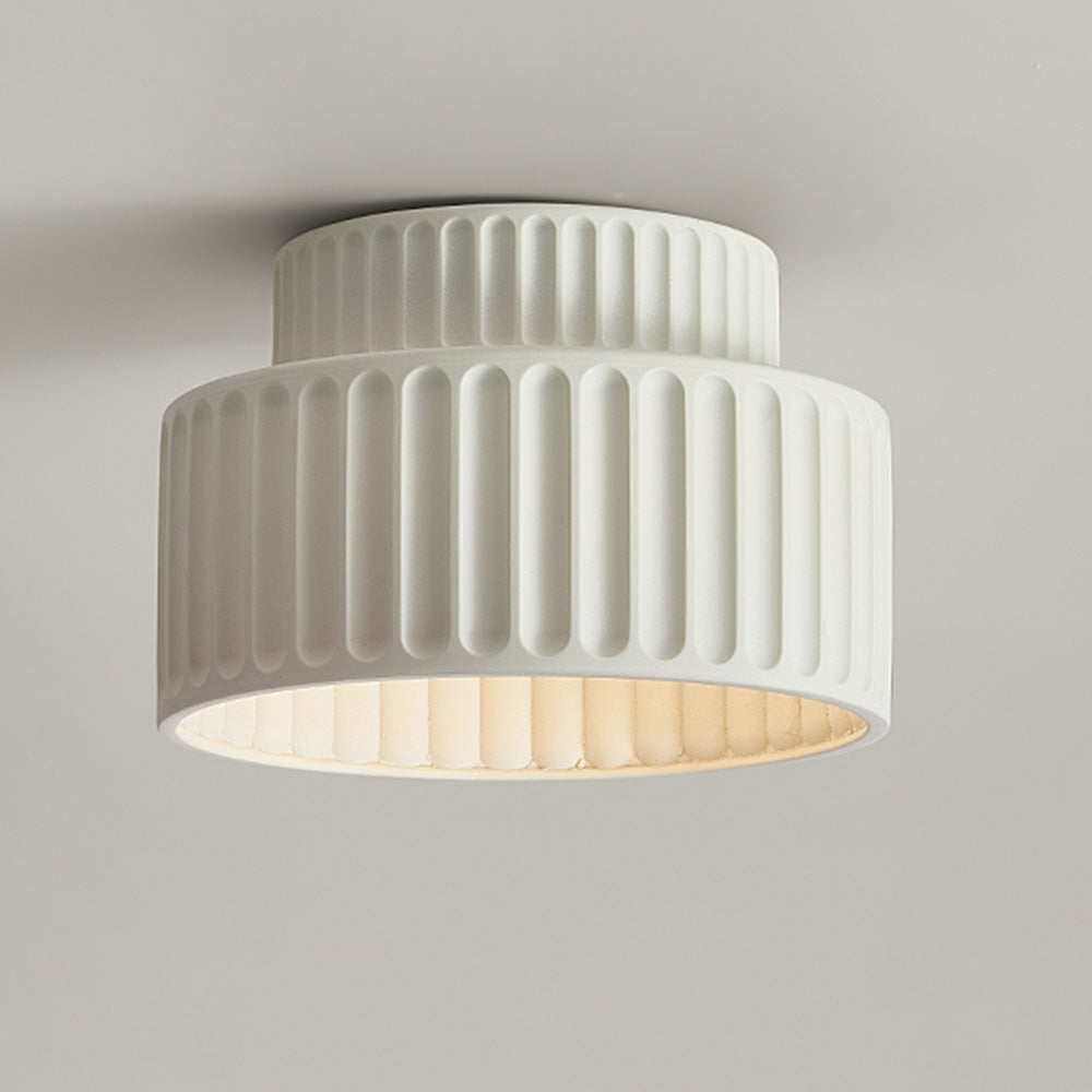 Ceiling Lamp Resin Ribbed 25.0 cm White Compact Living Room Kitchen Lighting Modern Minimalist Hanging Fixture | Thomler