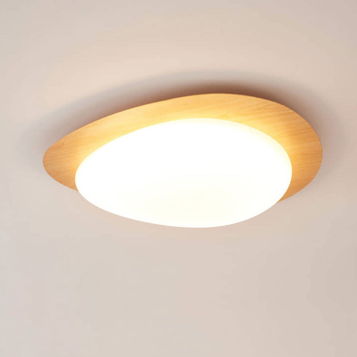 Oval Stone-Textured LED Ceiling Mount Light with Timber Finish for Bedrooms | Modern Hardwired Close-to-Ceiling Fixture for Living Rooms & | Thomler