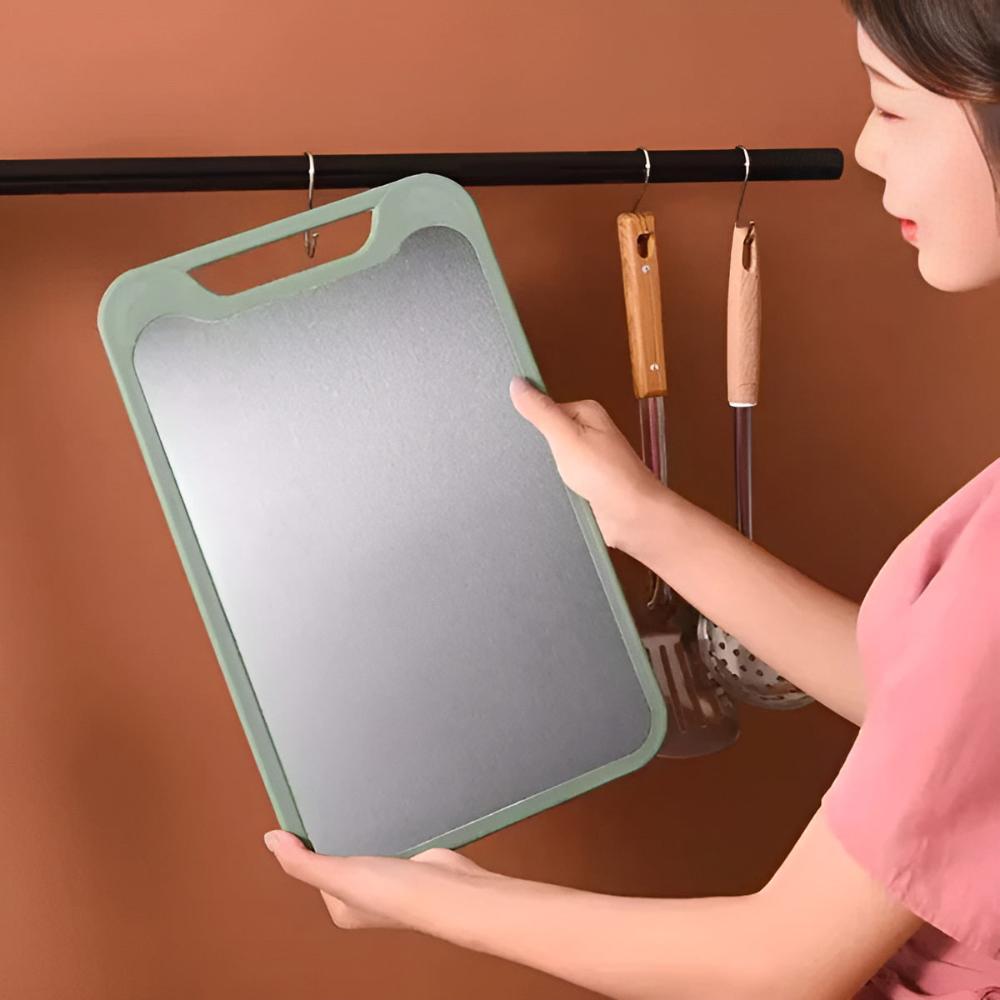 Reversible Cutting Board with Stainless Steel & Rice Fiber Surfaces Plus Built-In Garlic Grater | Thomler