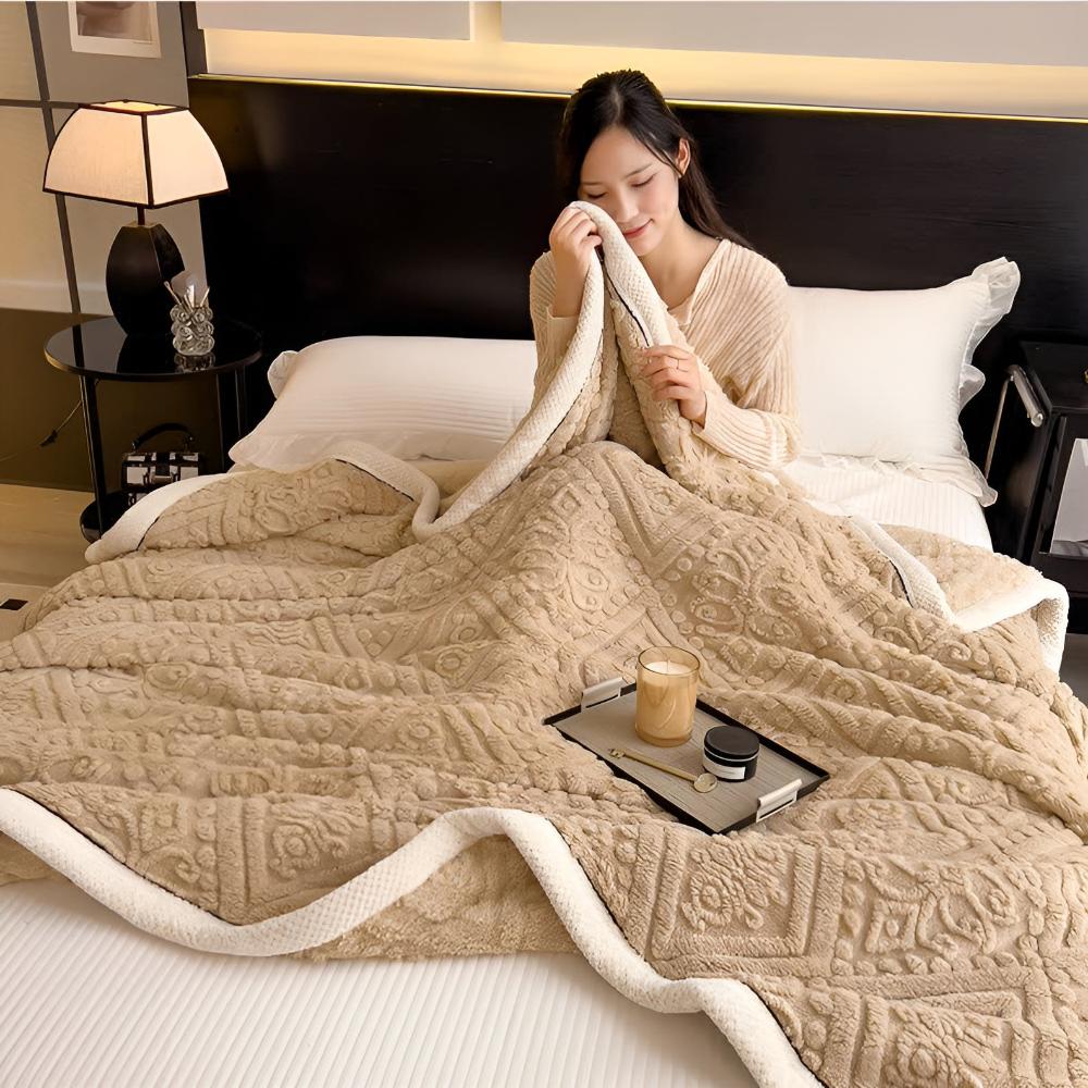Carved Plush Throw with Sherpa Backing – Double-Sided Knit Blanket for Bed, Couch & Travel | Thomler