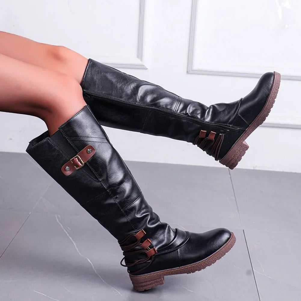 Mid-Calf Side Zip Leather Boots for Women – Weather-Resistant Fall & Winter Footwear | Thomler