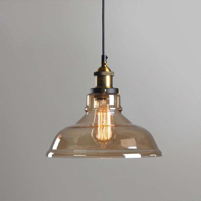 Industrial Glass Hanging Lamp Metal Frame Adjustable Drop Fixture for Kitchen Dining Living Spaces Clear Amber Smoke | Thomler