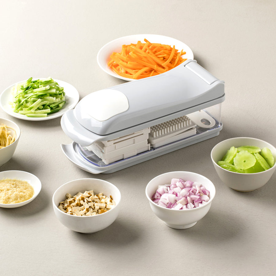 Kitchen Slicer Dicer with 4 Interchangeable Blades for Vegetables, Fruits, Onions and Salads | Compact Manual Food Prep Tool for Home Cookin | Thomler
