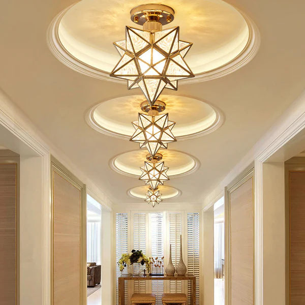 Ceiling Light Metal Star Design E27 20.0 cm Gold Hallway Bedroom Geometric Flush Mount Lighting | Thomler