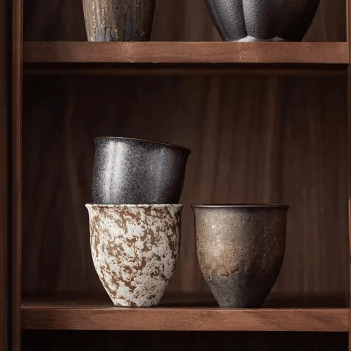 Handcrafted Stoneware Espresso Cups – 6-Piece Set with Natural Textures & Metallic Accents for Coffee, Tea & Sake | Thomler