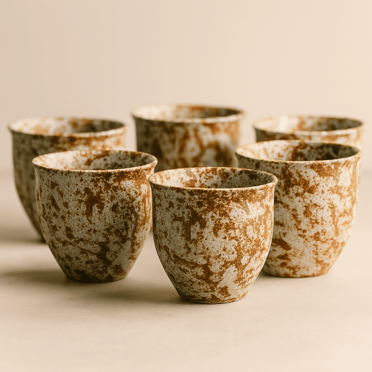 Handcrafted Stoneware Espresso Cups – 6-Piece Set with Natural Textures & Metallic Accents for Coffee, Tea & Sake | Thomler