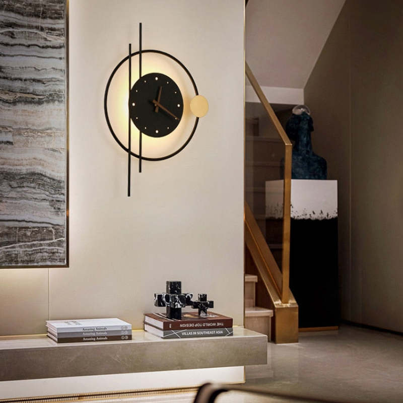 LED Wall Clock Sconce with Acrylic Face – Metal Fixture with Integrated Timepiece for Hallway & Living Room | Thomler