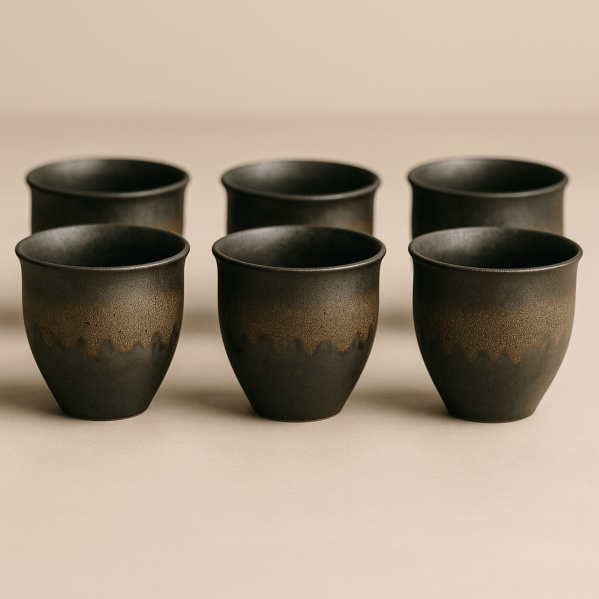 Handcrafted Stoneware Espresso Cups – 6-Piece Set with Natural Textures & Metallic Accents for Coffee, Tea & Sake | Thomler