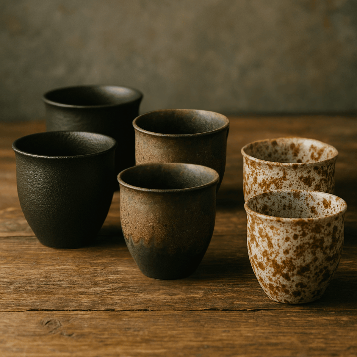 Handcrafted Stoneware Espresso Cups – 6-Piece Set with Natural Textures & Metallic Accents for Coffee, Tea & Sake | Thomler