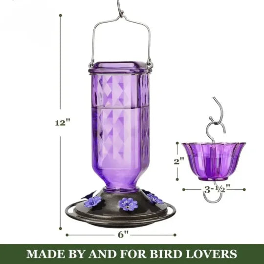 Glass Hummingbird Feeder with 6 Feeding Ports & Ant Moat – 24 fl oz Capacity for Backyard Birds | Thomler