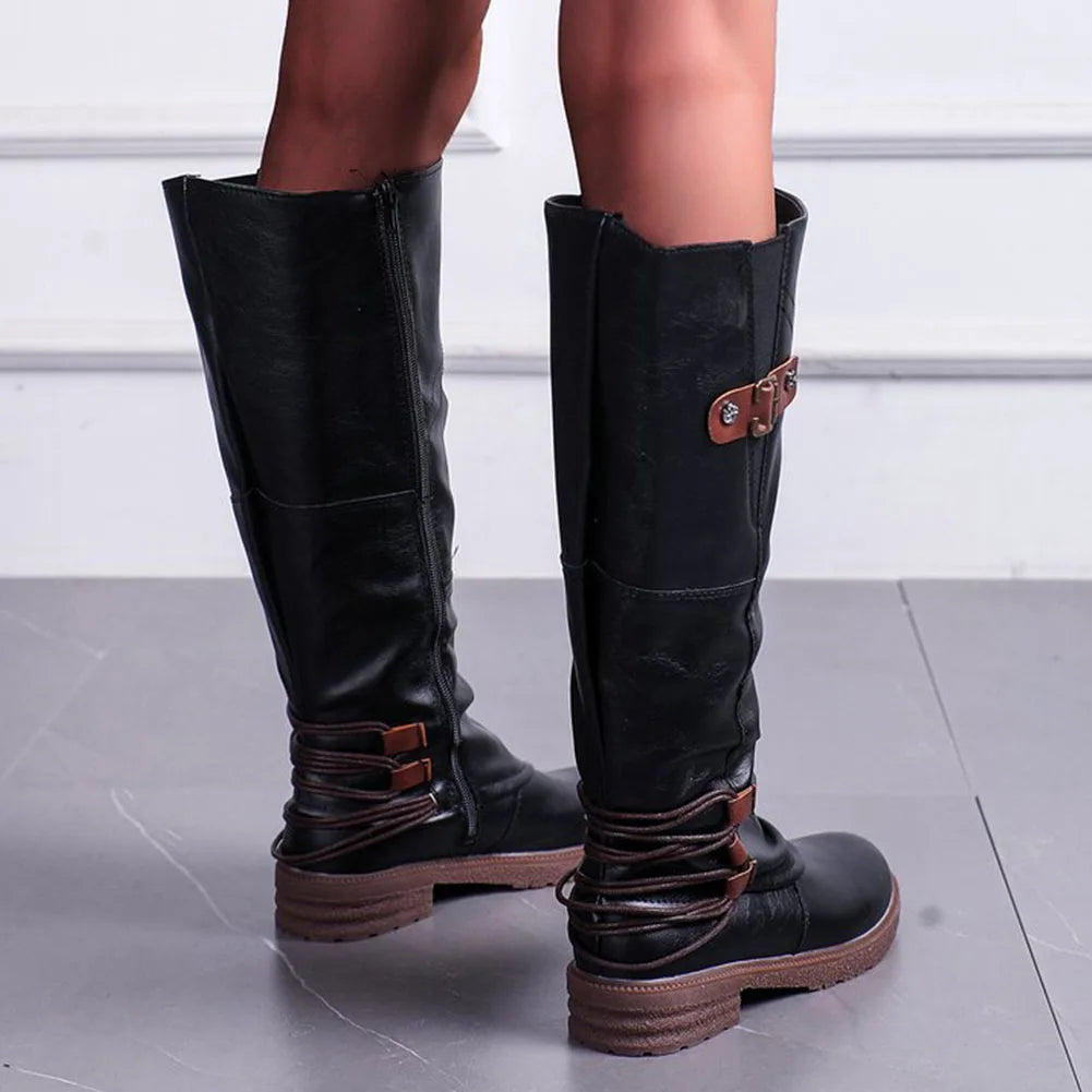 Mid-Calf Side Zip Leather Boots for Women – Weather-Resistant Fall & Winter Footwear | Thomler