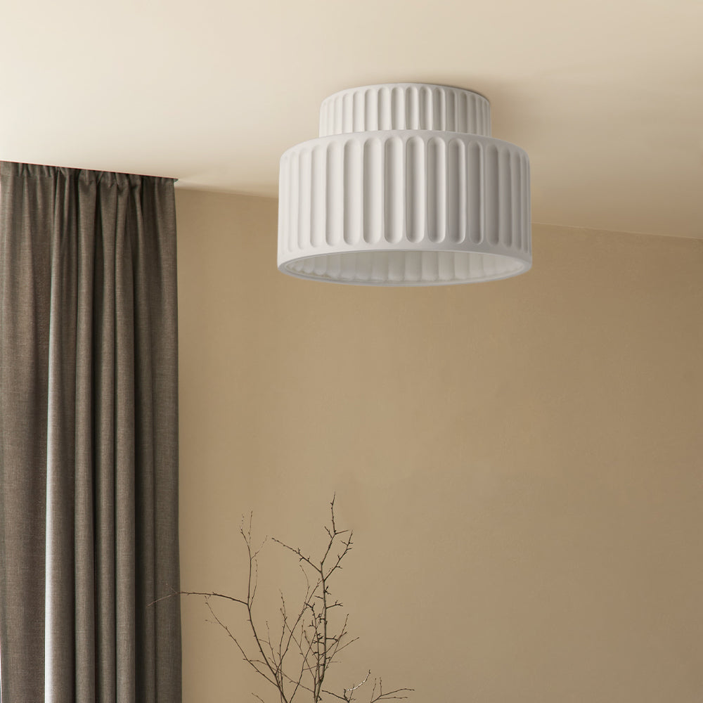 Ceiling Lamp Resin Ribbed 25.0 cm White Compact Living Room Kitchen Lighting Modern Minimalist Hanging Fixture | Thomler
