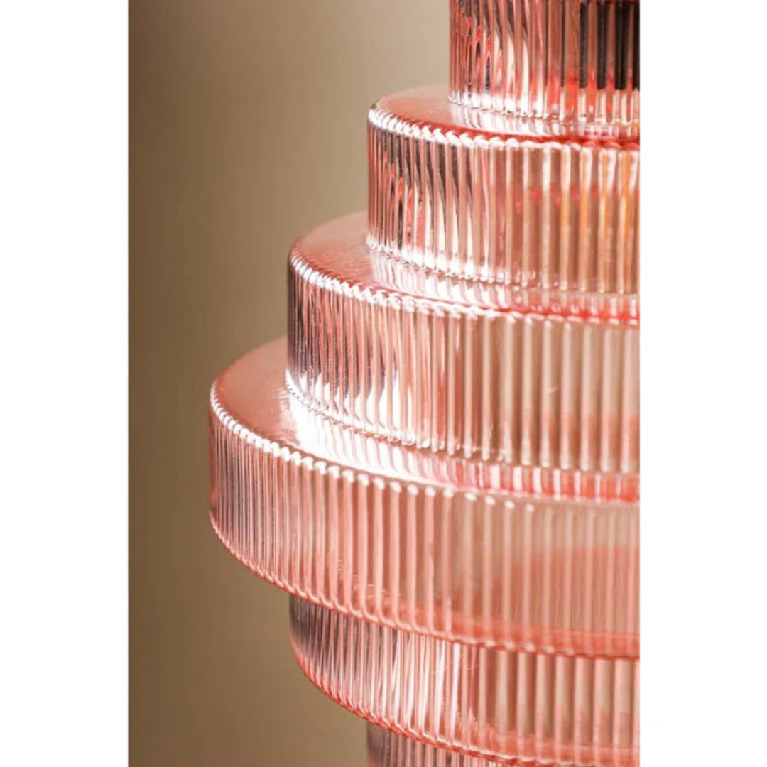 Pendant Light Ribbed Glass Brass Layered Shade Dining Room Kitchen Island Hanging Ceiling Lamp | Thomler