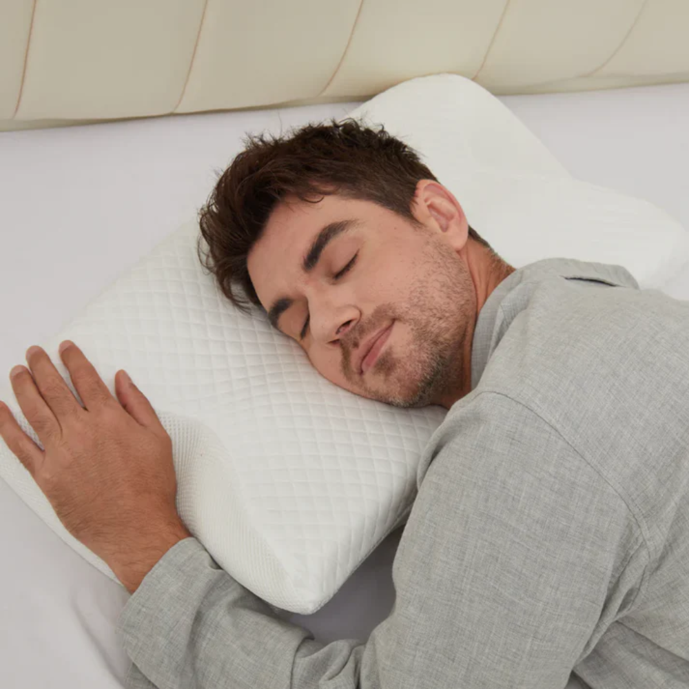 Contoured Memory Foam Sleep Pillow for Airway Support and Neck Alignment – Dual Height for Side and Back Sleepers, Breathable Mesh Cover | Thomler