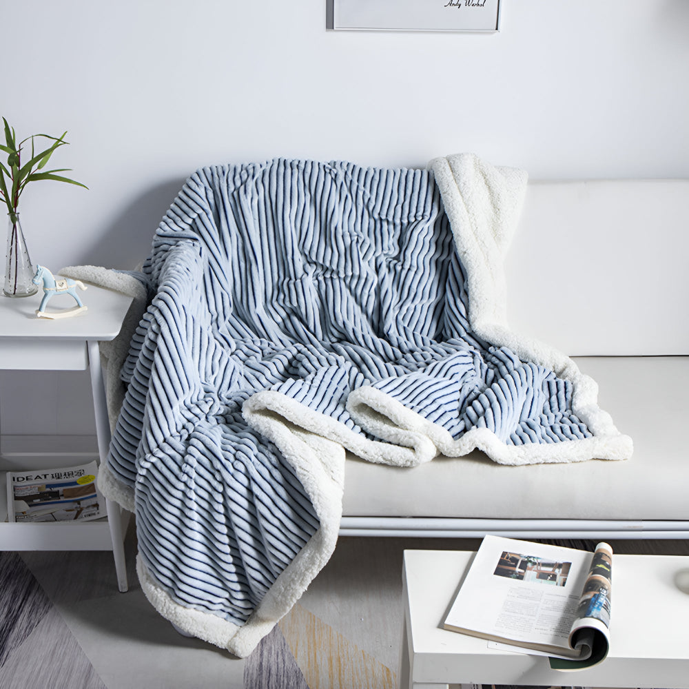 Reversible Sherpa Throw Blanket with Textured Stripe Pattern – Plush Microfiber for All Seasons | Thomler