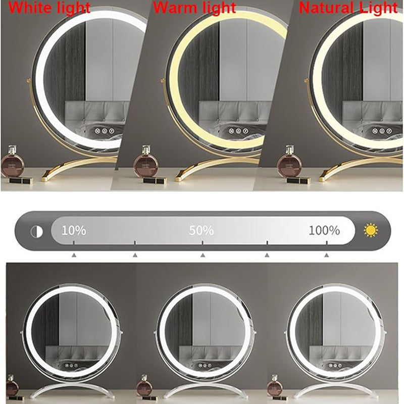 Makeup Mirror Metal Frame 40.0 cm LED Lighted Vanity Tabletop Rotating Dimmable Rechargeable Beauty Grooming Mirror | Thomler