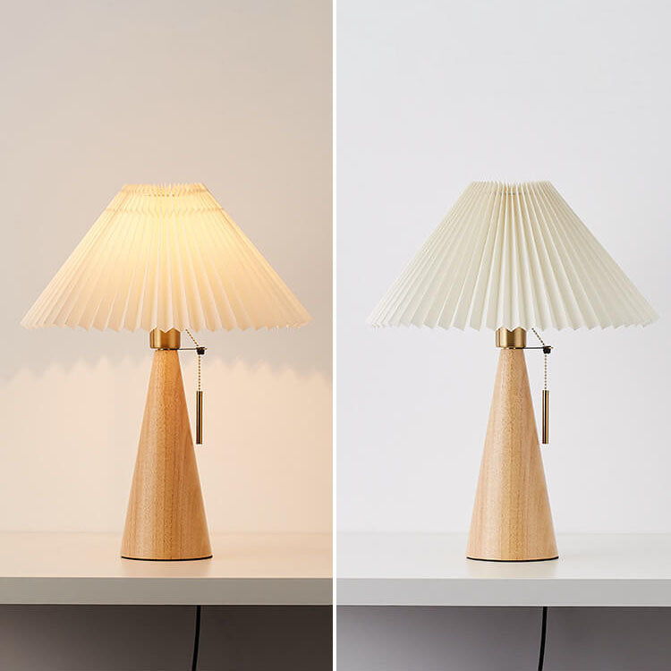 Wood Base Lamp with Fabric Shade E26 Socket for Bedroom Living Room Nightstand Desk Ambient Lighting Modern Asian Style Décor | Thomler