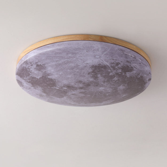 Circular LED Flush Mount Ceiling Light Wood Trim Acrylic Diffuser Hardwired Low Profile for Bedroom Hallway Kitchen Dining Room Entryway | Thomler