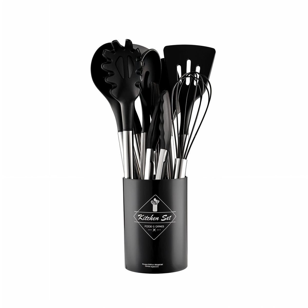 Silicone Cooking Utensil Set 12-Piece with Stainless Steel Handles and Countertop Holder for Home Kitchen Prep Stirring Whisking Serving | Thomler
