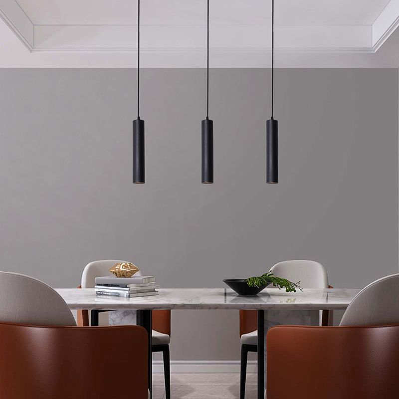 Cylindrical Metal Pendant Light Black Adjustable Drop Modern Hanging Fixture for Dining Room Kitchen Island Living Space | Thomler