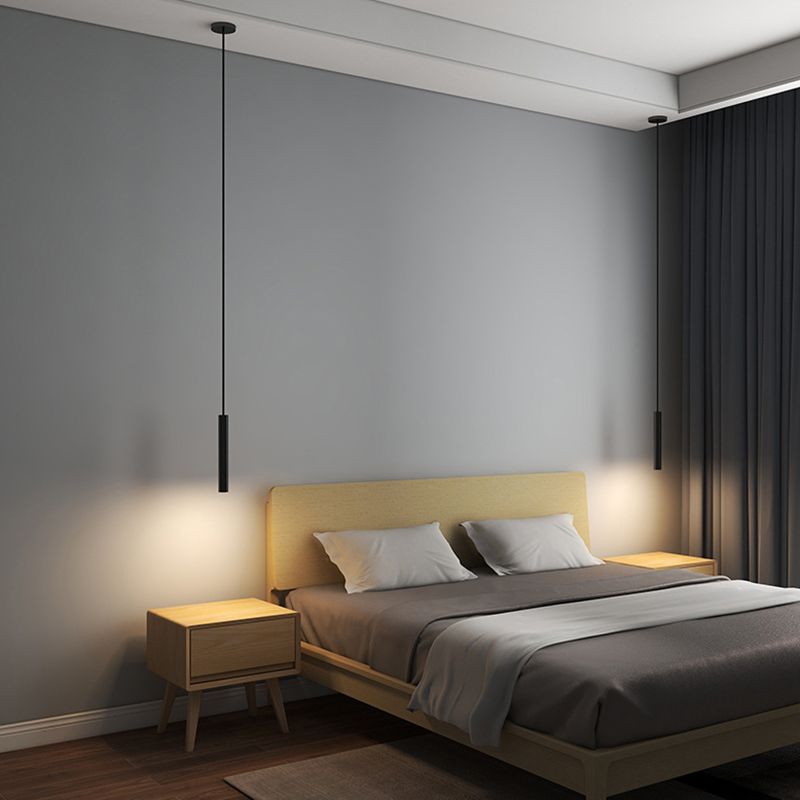 Sleek Metal Bar LED Ceiling Pendant for Living Room & Bedroom – Adjustable Hanging Rod Fixture in Black | Thomler