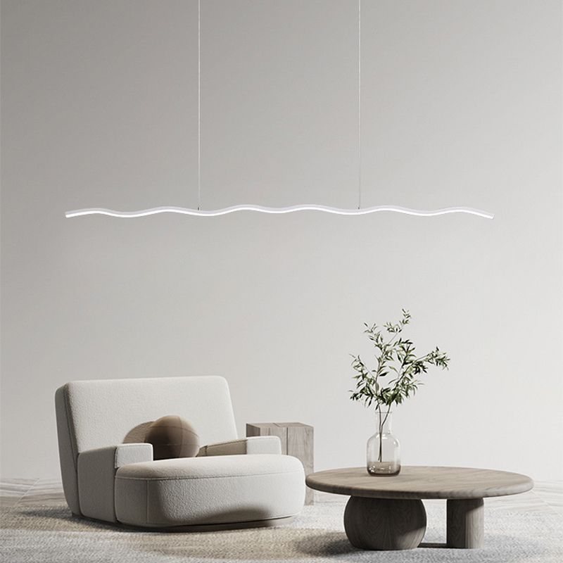 Contemporary Wave LED Linear Suspension Light – Metal Fixture for Living Room, Bedroom & Kitchen | Thomler
