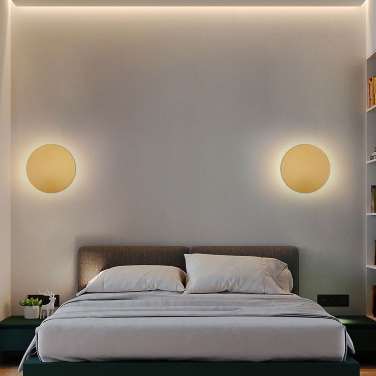 Round Metal Wall Sconce Modern Minimalist LED Light for Bedroom Living Room Black White Gold Finish Hardwired 8 to 20 Inch | Thomler