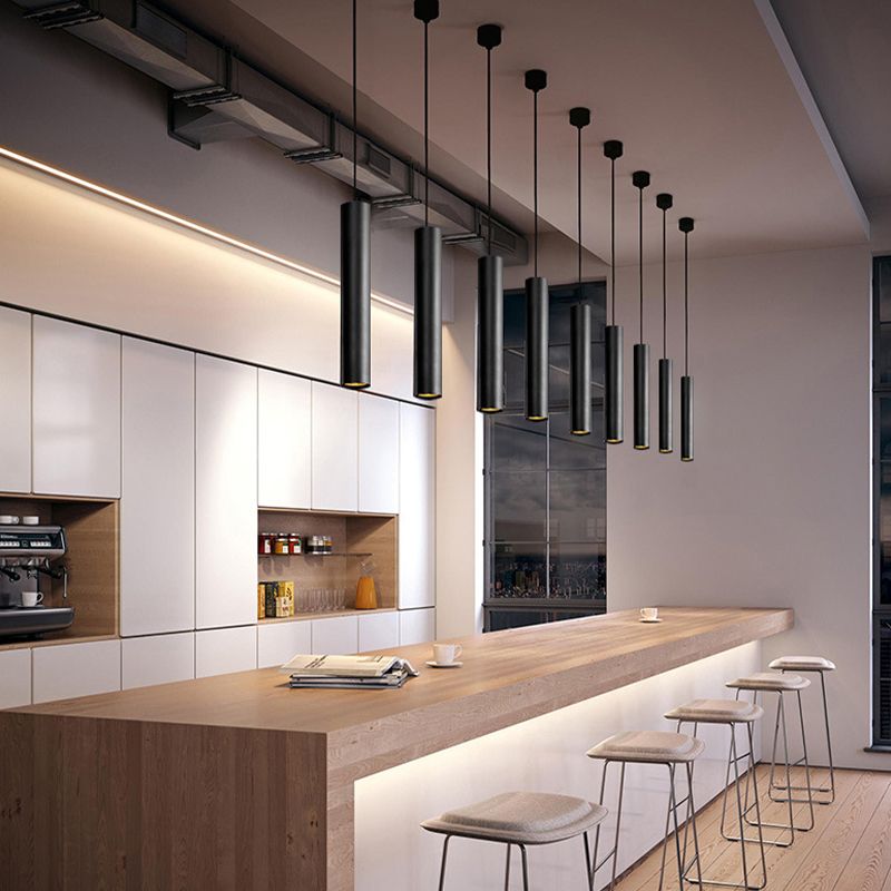 Cylindrical Metal Pendant Light Black Adjustable Drop Modern Hanging Fixture for Dining Room Kitchen Island Living Space | Thomler