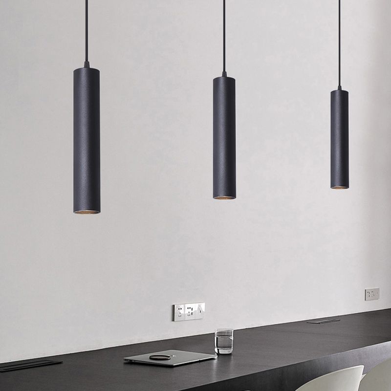 Cylindrical Metal Pendant Light Black Adjustable Drop Modern Hanging Fixture for Dining Room Kitchen Island Living Space | Thomler