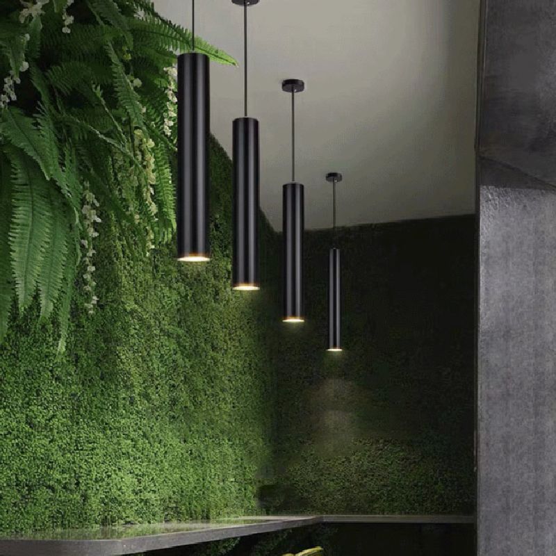 Cylindrical Metal Pendant Light Black Adjustable Drop Modern Hanging Fixture for Dining Room Kitchen Island Living Space | Thomler