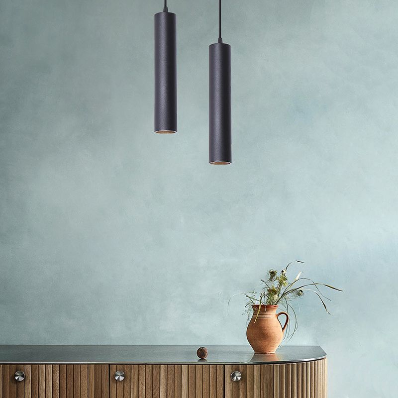 Cylindrical Metal Pendant Light Black Adjustable Drop Modern Hanging Fixture for Dining Room Kitchen Island Living Space | Thomler
