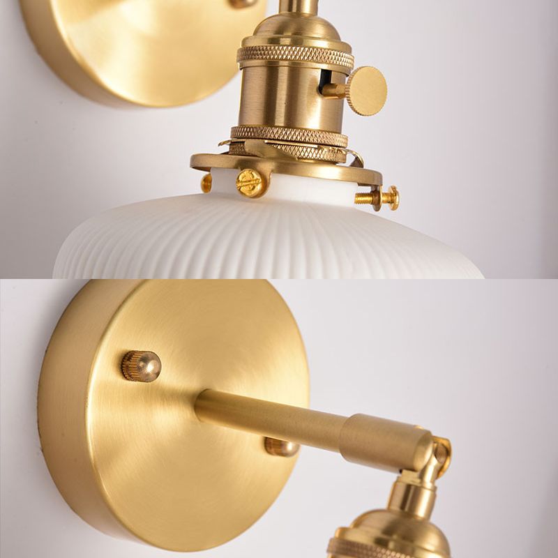 Ceramic Wall Sconce with Geometric Metal Mount – White Hardwired Fixture for Bedroom, Hallway & Bath | Thomler