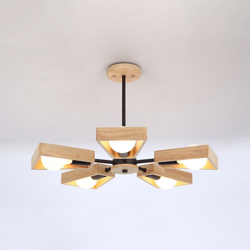 Sputnik Chandelier with Wood Accents - Mid-Century Modern Ceiling Light for Living Room & Dining Room - Geometric Metal Frame Design | Thomler