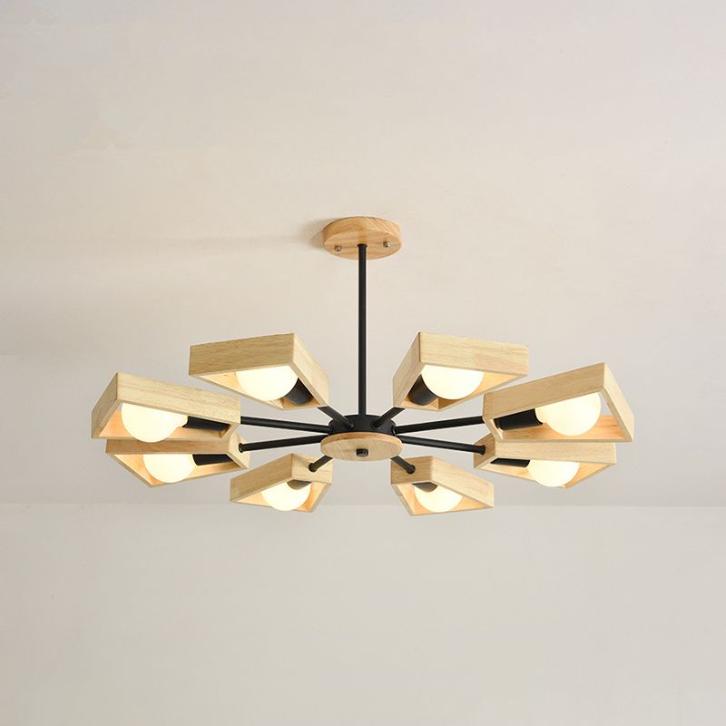Sputnik Chandelier with Wood Accents - Mid-Century Modern Ceiling Light for Living Room & Dining Room - Geometric Metal Frame Design | Thomler