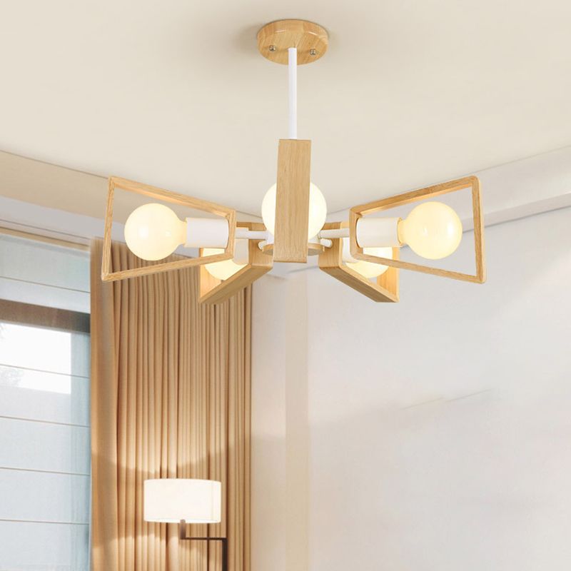 Sputnik Chandelier with Wood Accents - Mid-Century Modern Ceiling Light for Living Room & Dining Room - Geometric Metal Frame Design | Thomler