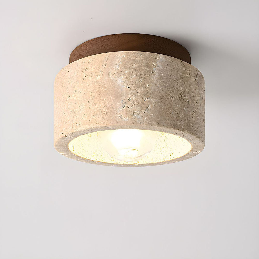 Ceiling Lamp Travertine Stone Solid Wood 25.0 cm Beige Hallway Bedroom Living Room Soft Ambient Lighting | Thomler