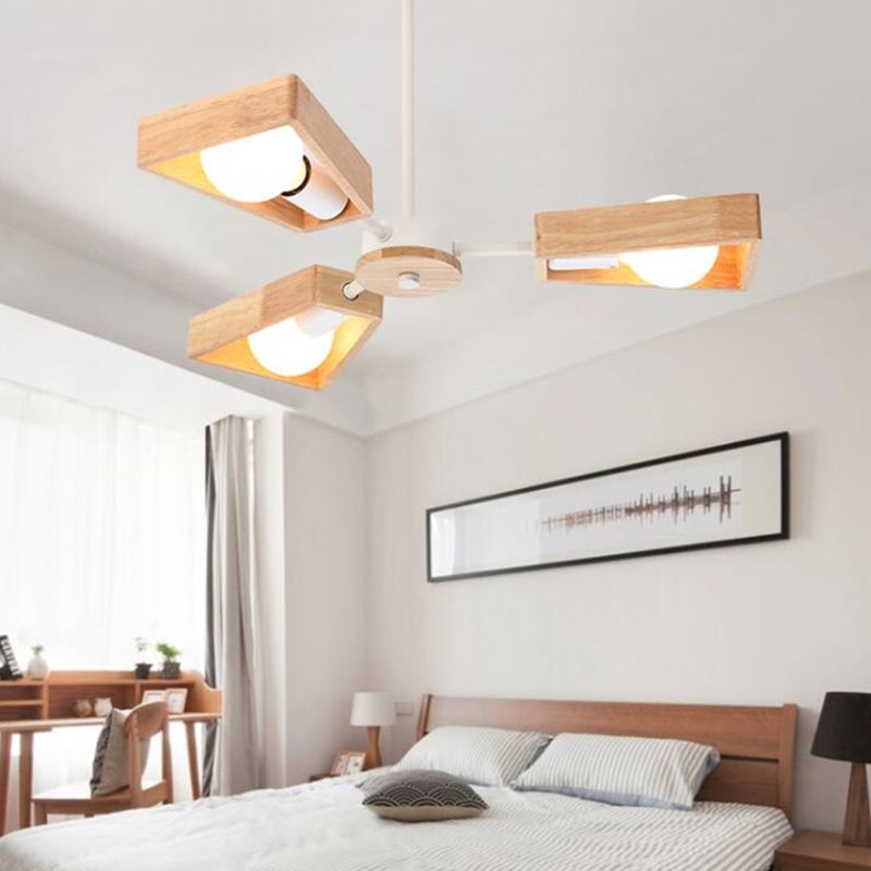 Sputnik Chandelier with Wood Accents - Mid-Century Modern Ceiling Light for Living Room & Dining Room - Geometric Metal Frame Design | Thomler