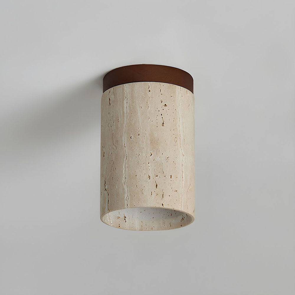 Ceiling Lamp Travertine Stone Solid Wood 25.0 cm Beige Hallway Bedroom Living Room Soft Ambient Lighting | Thomler