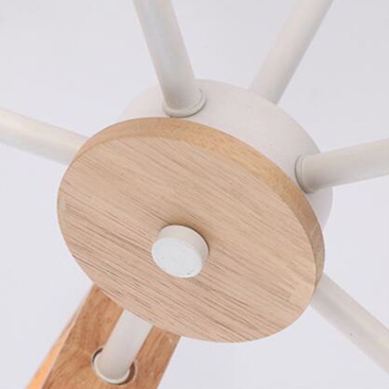 Sputnik Chandelier with Wood Accents - Mid-Century Modern Ceiling Light for Living Room & Dining Room - Geometric Metal Frame Design | Thomler