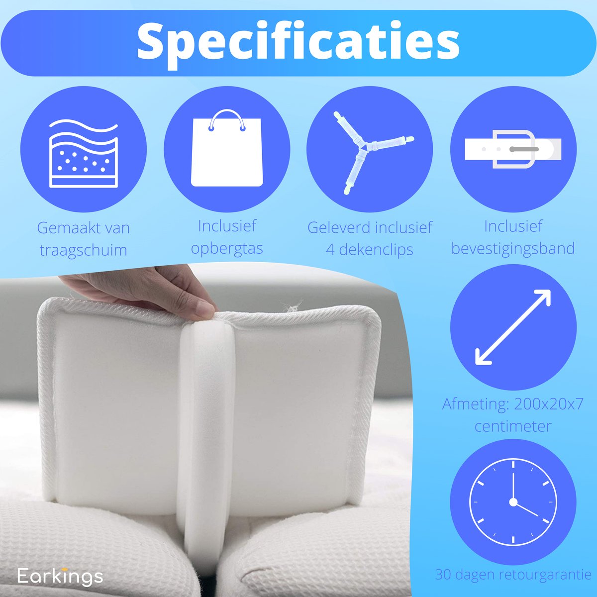 Mattress Wedge Foam 200.0 cm x 20.0 cm x 7.0 cm White Gap Filler Double Bed Anti-Slip Bridge Stabiliser Bed Connector | Thomler