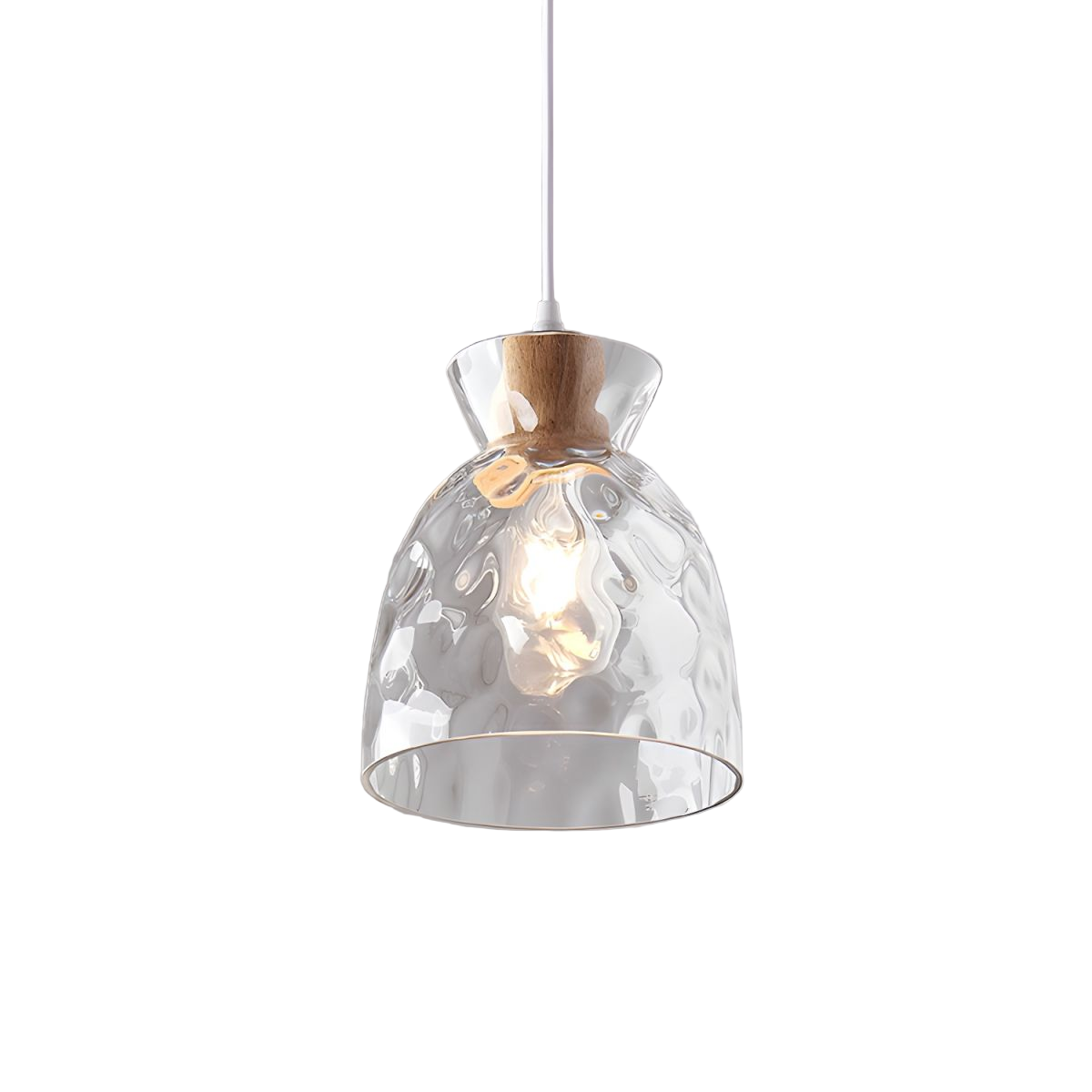 Pendant Light Glass Wood 10.6 in Adjustable Dining Room Kitchen Island Hanging Ceiling Lamp Scandinavian Minimalist Clear Shade | Thomler