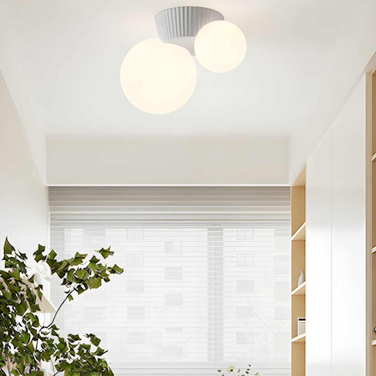 Twin Globe Ceiling Light with Green Base – Modern Two-Bulb Flush Mount for Living Room & Bedroom | Thomler