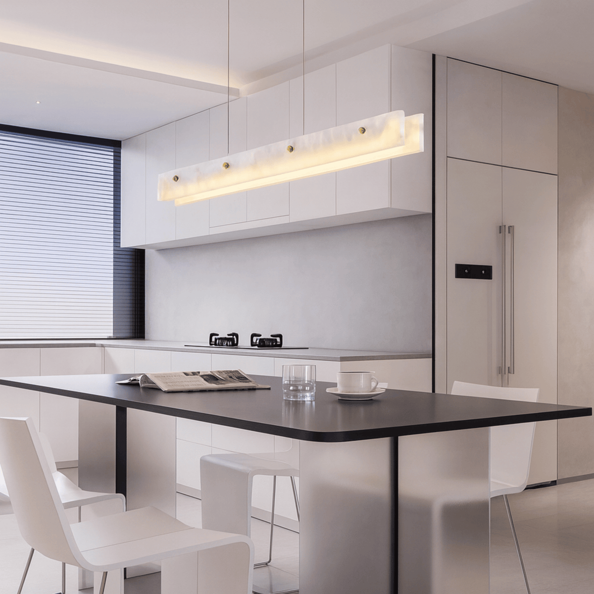 Stone Bar Chandelier with Integrated LED – Brushed Gold Hardware for Kitchen Island & Dining Tables | Thomler